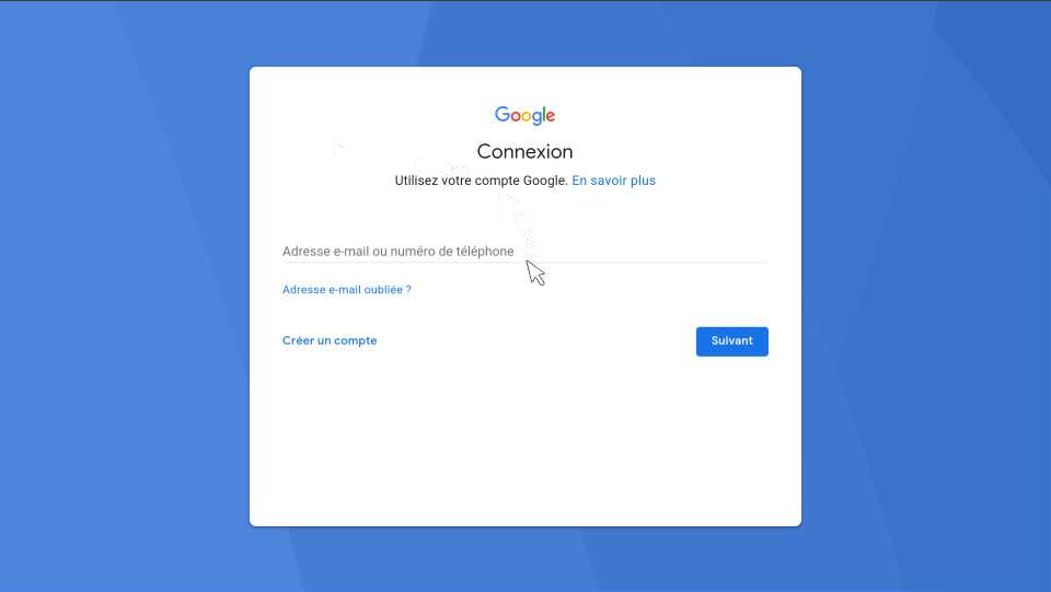 Connexion au compte Gmail (Google)